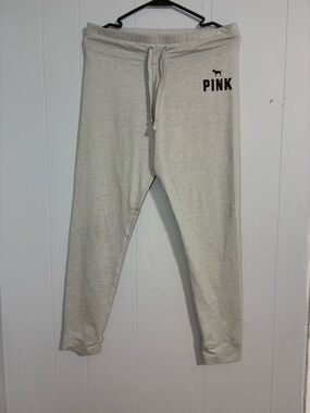 PINK Victoria's Secret Cream Track Joggers with Black Logo